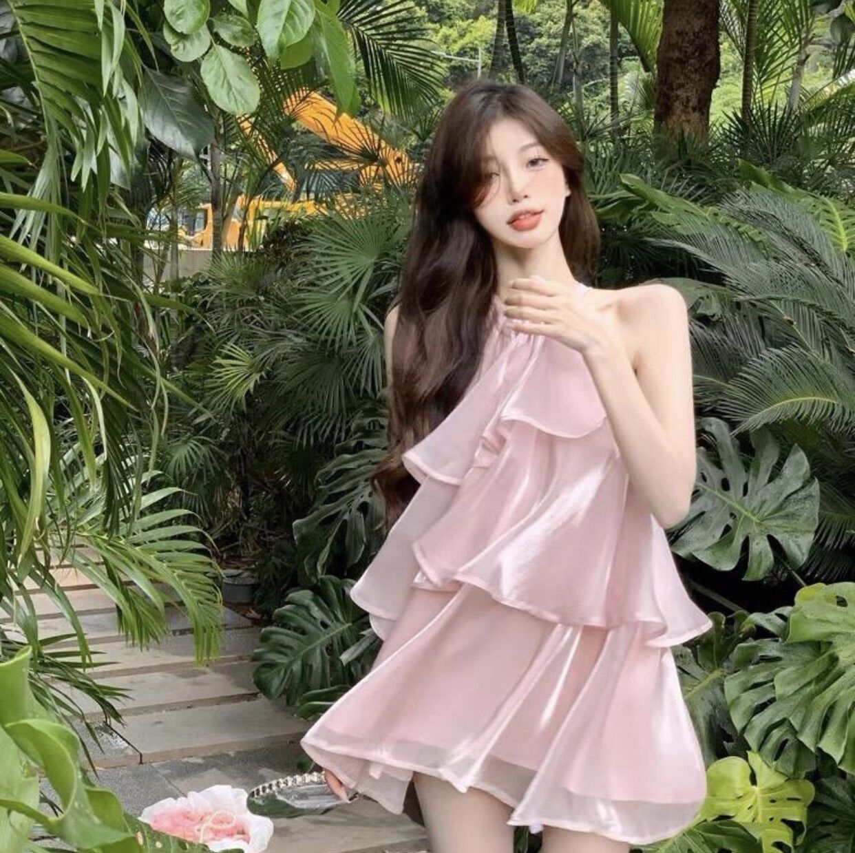 Váy cổ yếm tầng Ulzzang váy babydoll tơ kiếng siêu xinh siêu hot hình thật