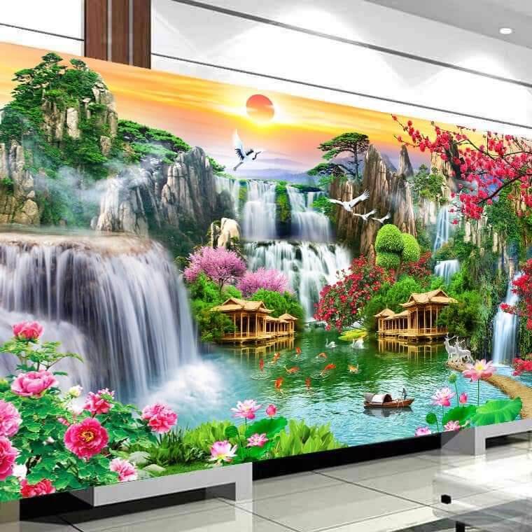 237x1m Khổ Lớn Tranh thêu chữ thập phong cảnh khổ lớn thêu kín chưa thêu