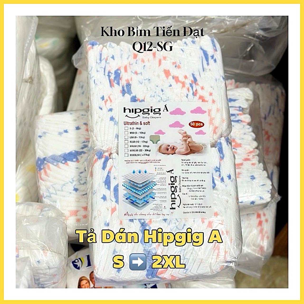 [ HCM ] Combo 100 Miếng Tả Dán Hipgig A Thấm Hút Tốt S/M/L/XL/2XL