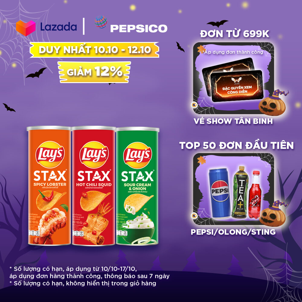 Combo 3 bánh snack Lay's Stax 100gr (Mực sốt cay, Tôm hùm nướng ngũ vị, Kem chua hành)