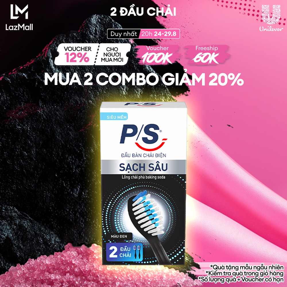 Bộ 2 đầu bàn chải điện P/S S100 Pro - Sạch Sâu Màu Đen