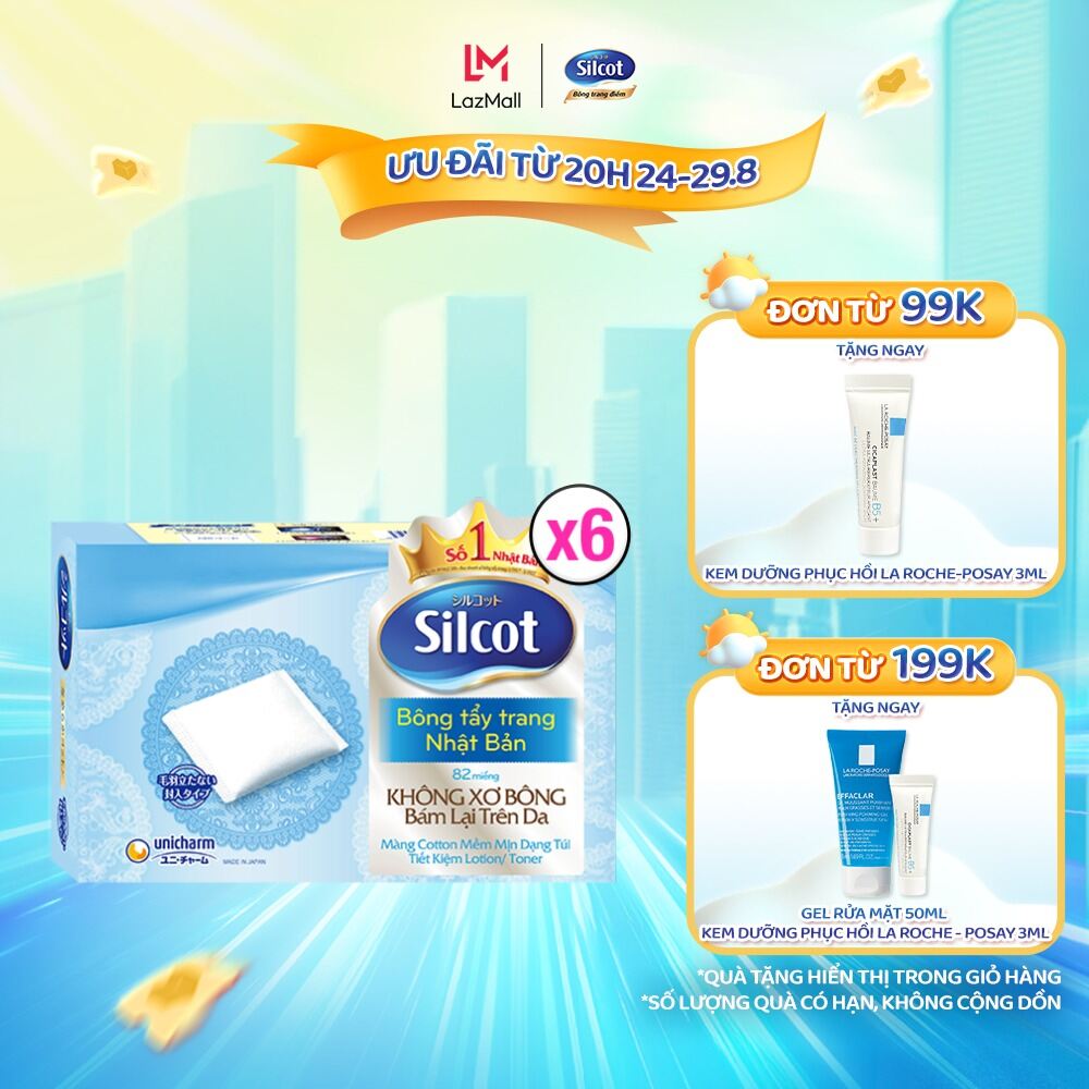 Combo 6 Bông tẩy trang Silcot hộp 82 miếng