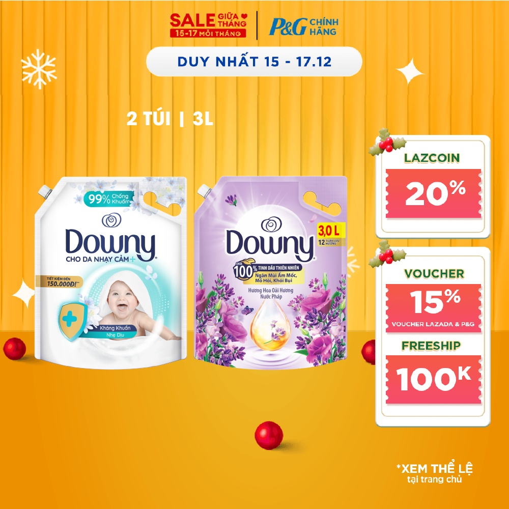 Combo 2 Nước Xả Vải DOWNY Hương Nước Hoa Cao Cấp Bung Toả Hạnh Phúc Oải Hương Túi 3L