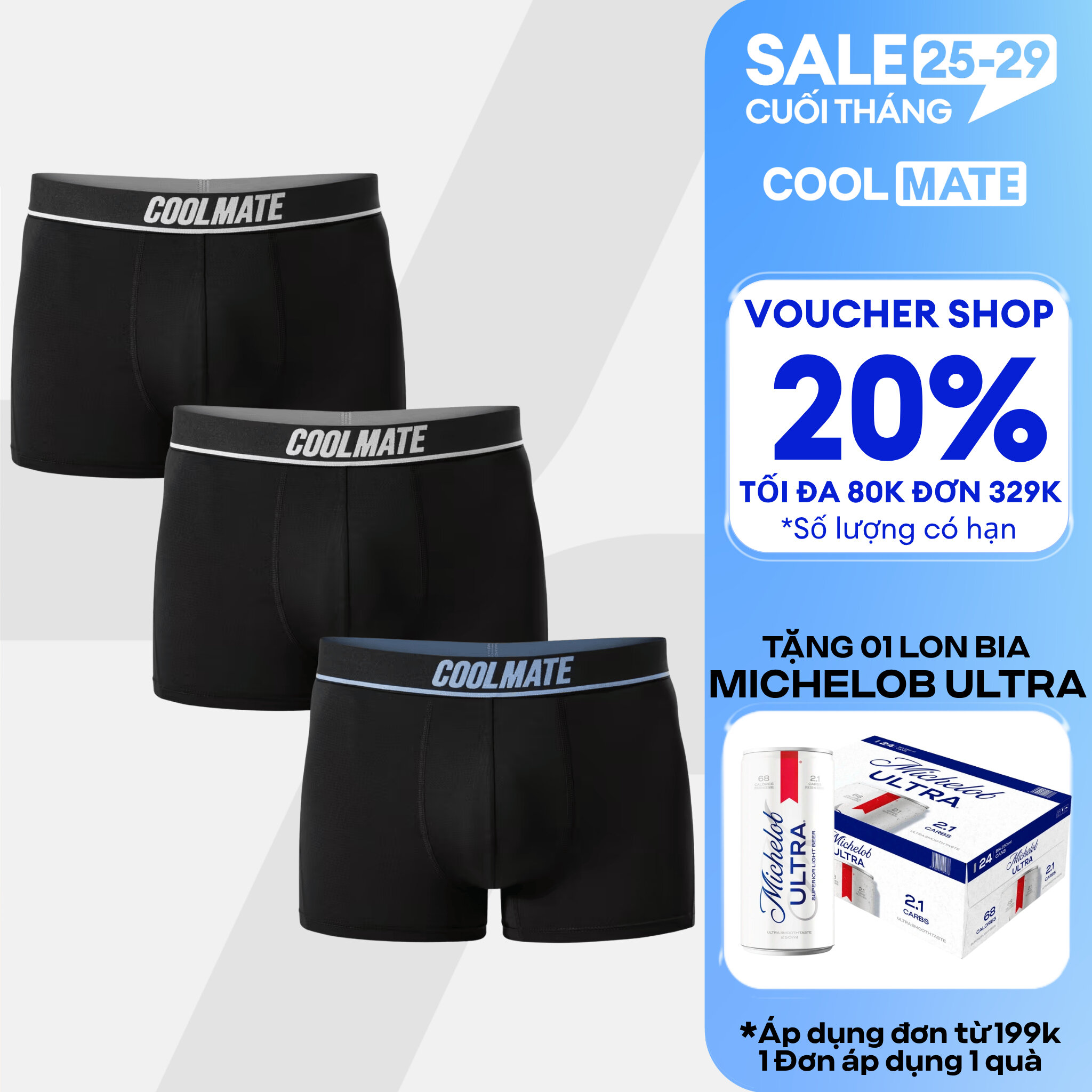 Combo 3 Quần Lót Nam Trunk Active Mesh Thoáng mát, Co giãn, Nhanh Khô - Coolmate