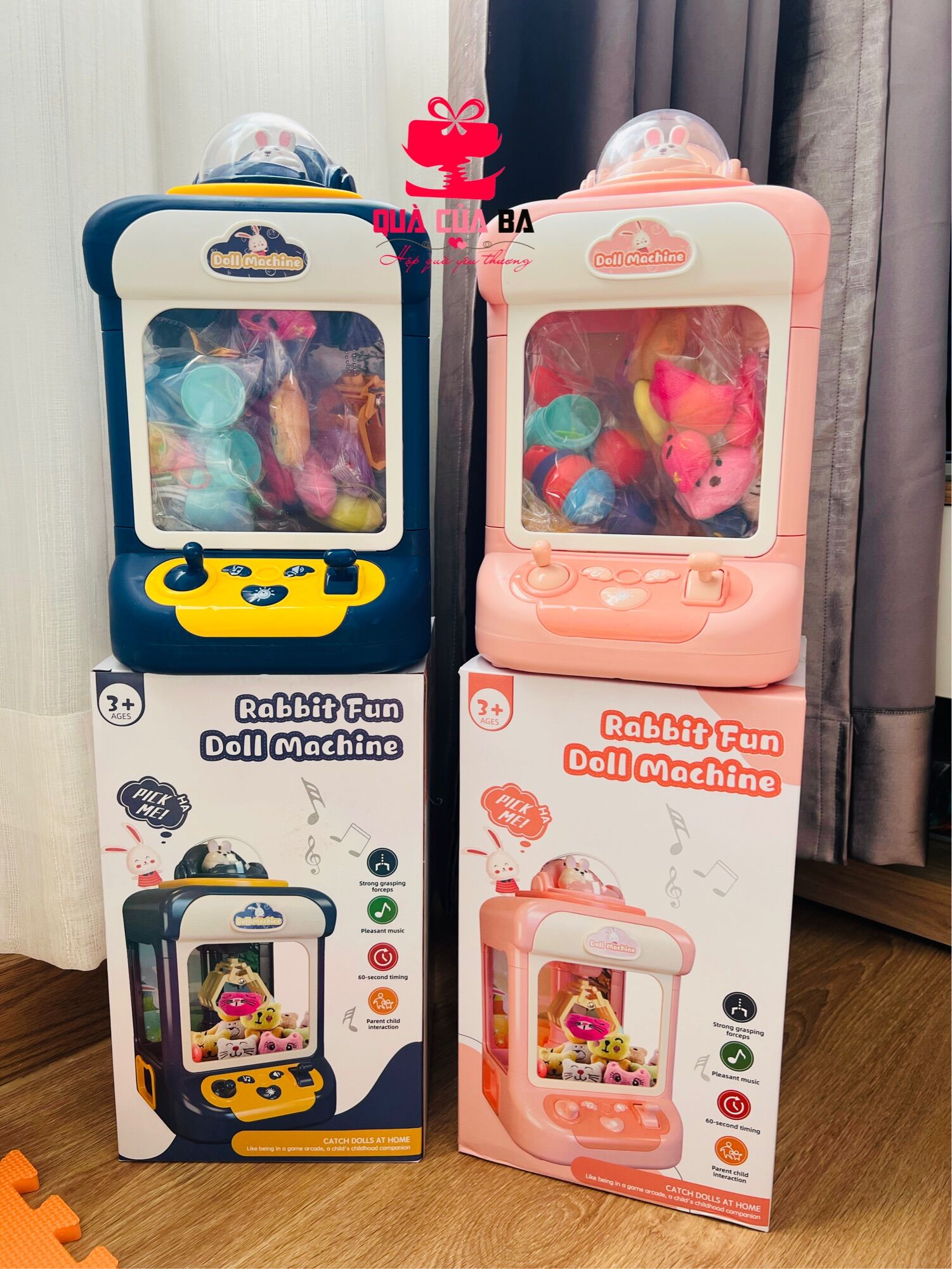 Đồ chơi máy gắp thú bông mini Rabbit Claw Machine có đèn, có nhạc cho bé