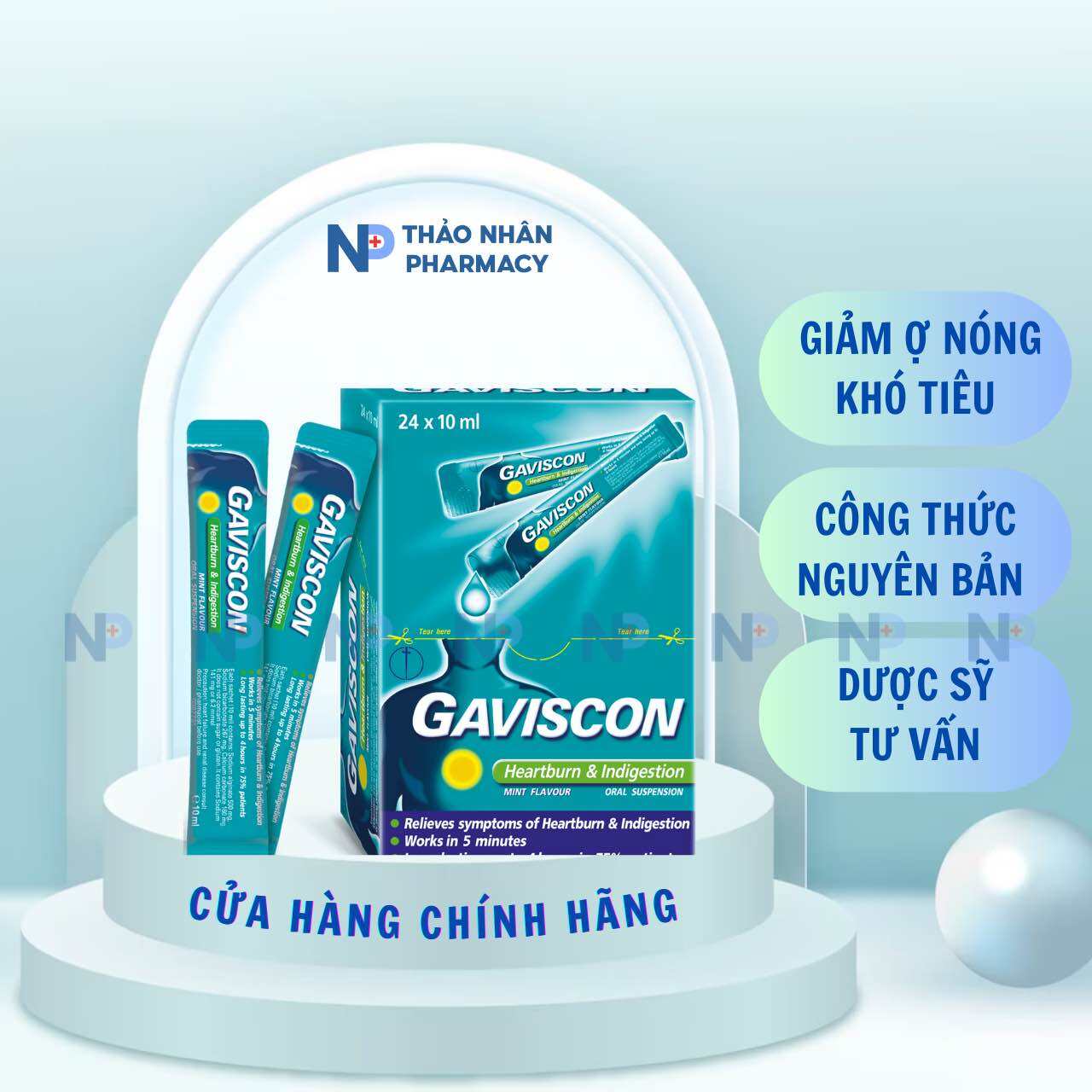 GAVISCON Original Xanh hỗ trợ các triệu chứng dạ dày hộp 24 gói