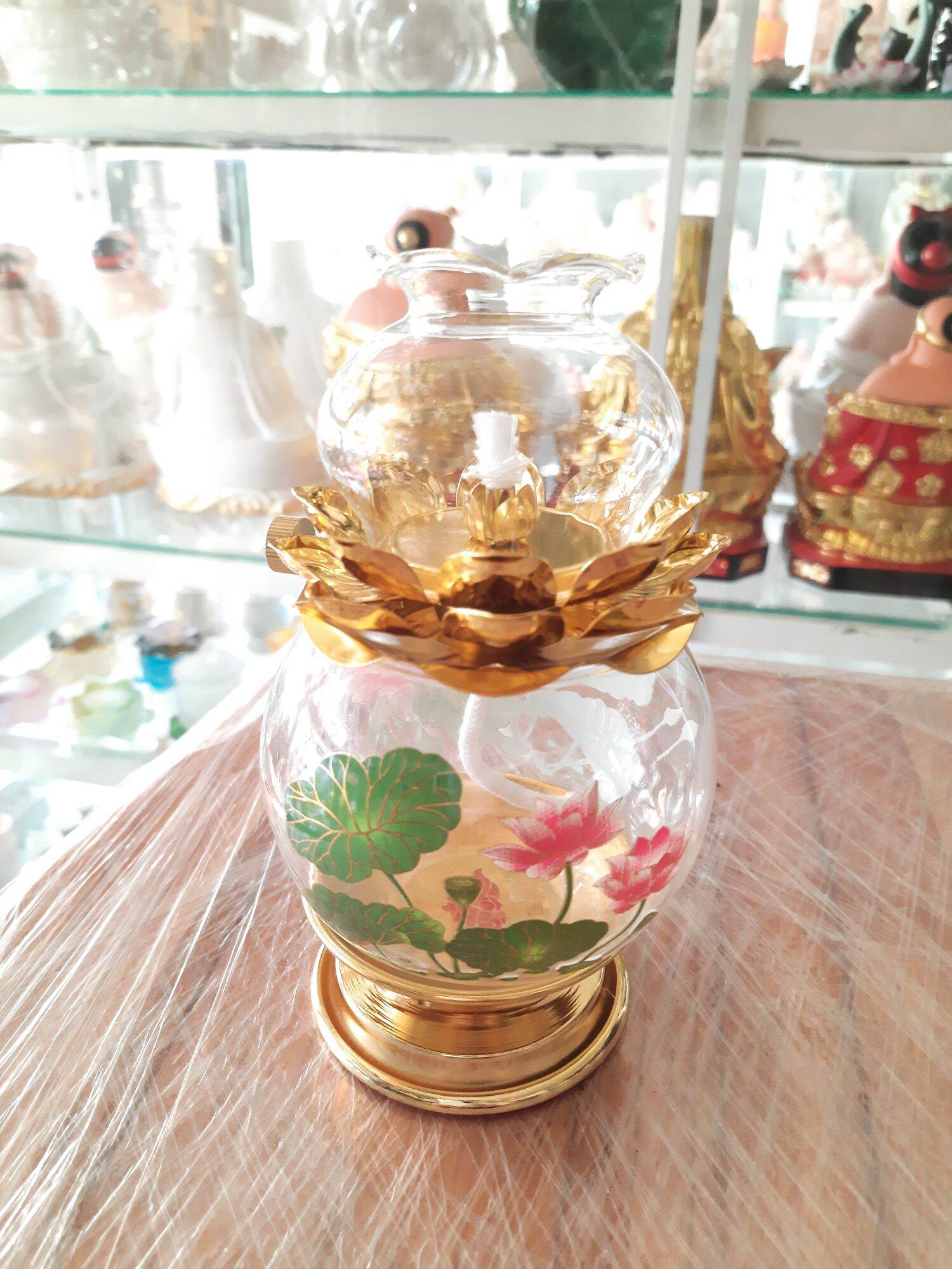 Đèn dầu lưu ly - đèn dầu cát tường - cao 16cm