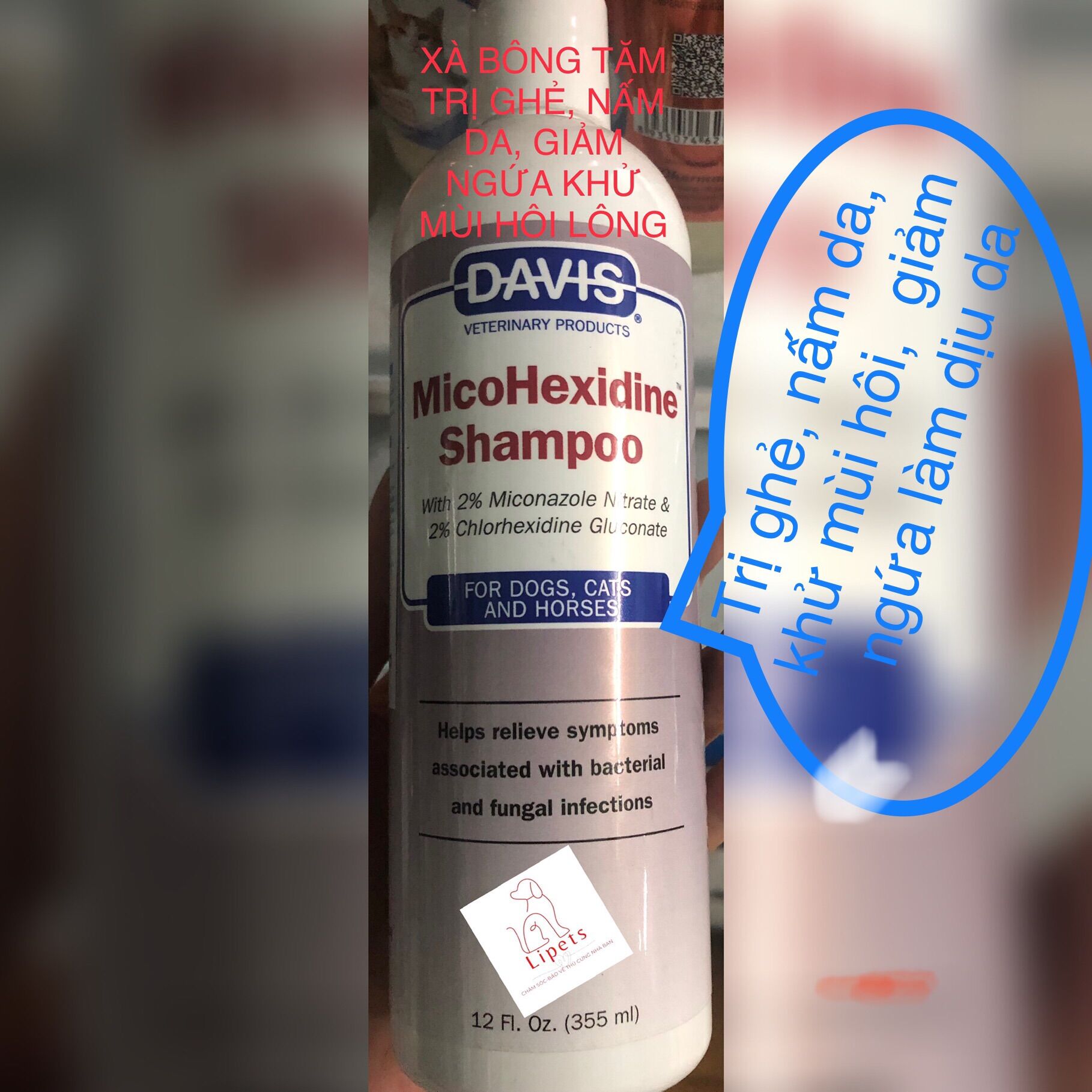 Sữa tắm davis micohexidine ghẻ, nấm, ngứa, giảm mùi hôi cho thú cưng 355ml