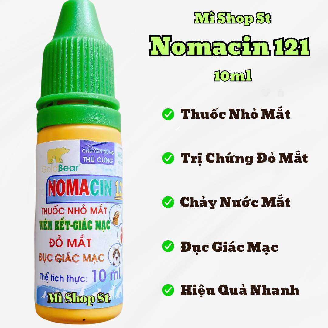 Nomacin 121 thuốc nhỏ mắt trị viêm giác mạt, đỏ mắt thú cưng chó mèo gà đá