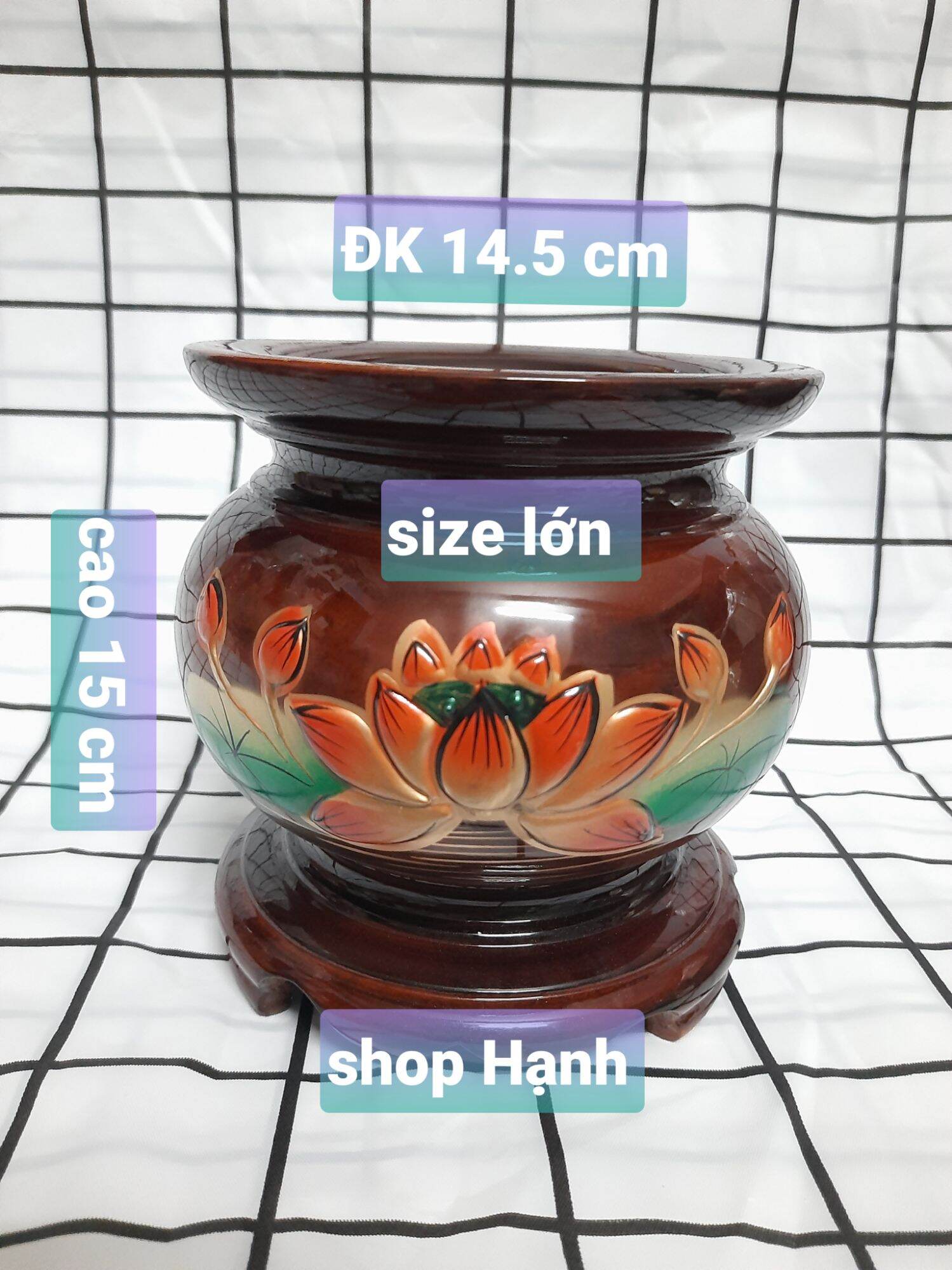 Lư hương gỗ chạm hoa sen có 5 size