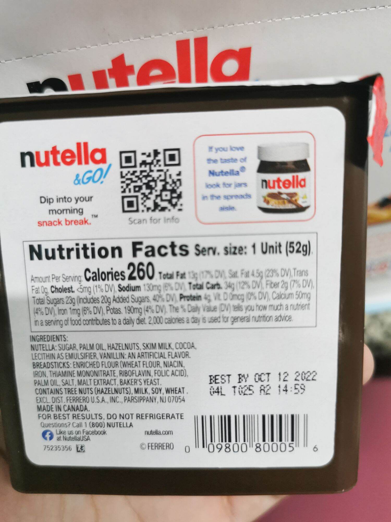 BÁNH QUE CHẤM NUTELLA & GO -  best by 15/03/2023 (52g)