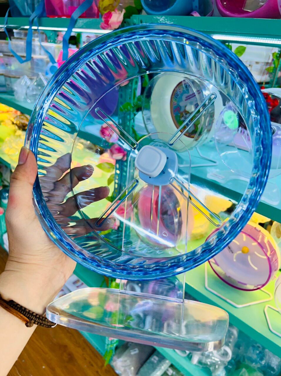 Wheel candy pha lê màu 23cm hamster siêu lung linh với 4 màu tím, vàng, xanh lá, xanh biển