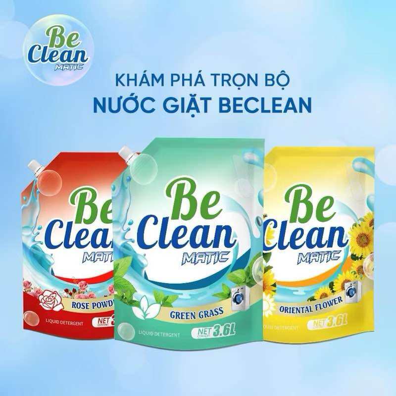 Nước giặt xả Be Clean hương Phương Đông, Phấn Hồng, Cỏ xanh - túi 3,6kg