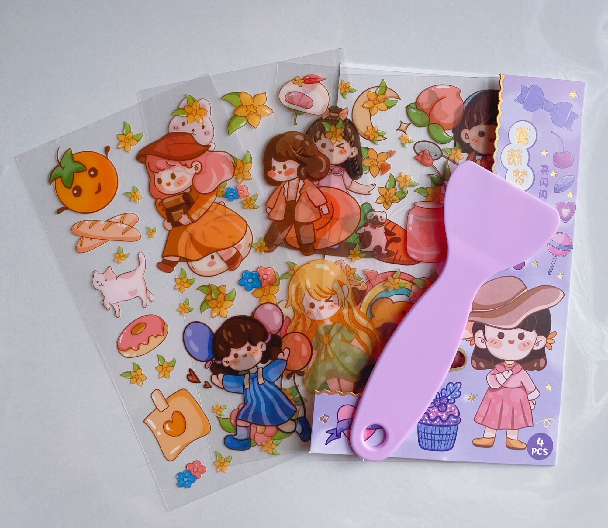 Set 4 tấm sticker to kèm cây cán phẳng