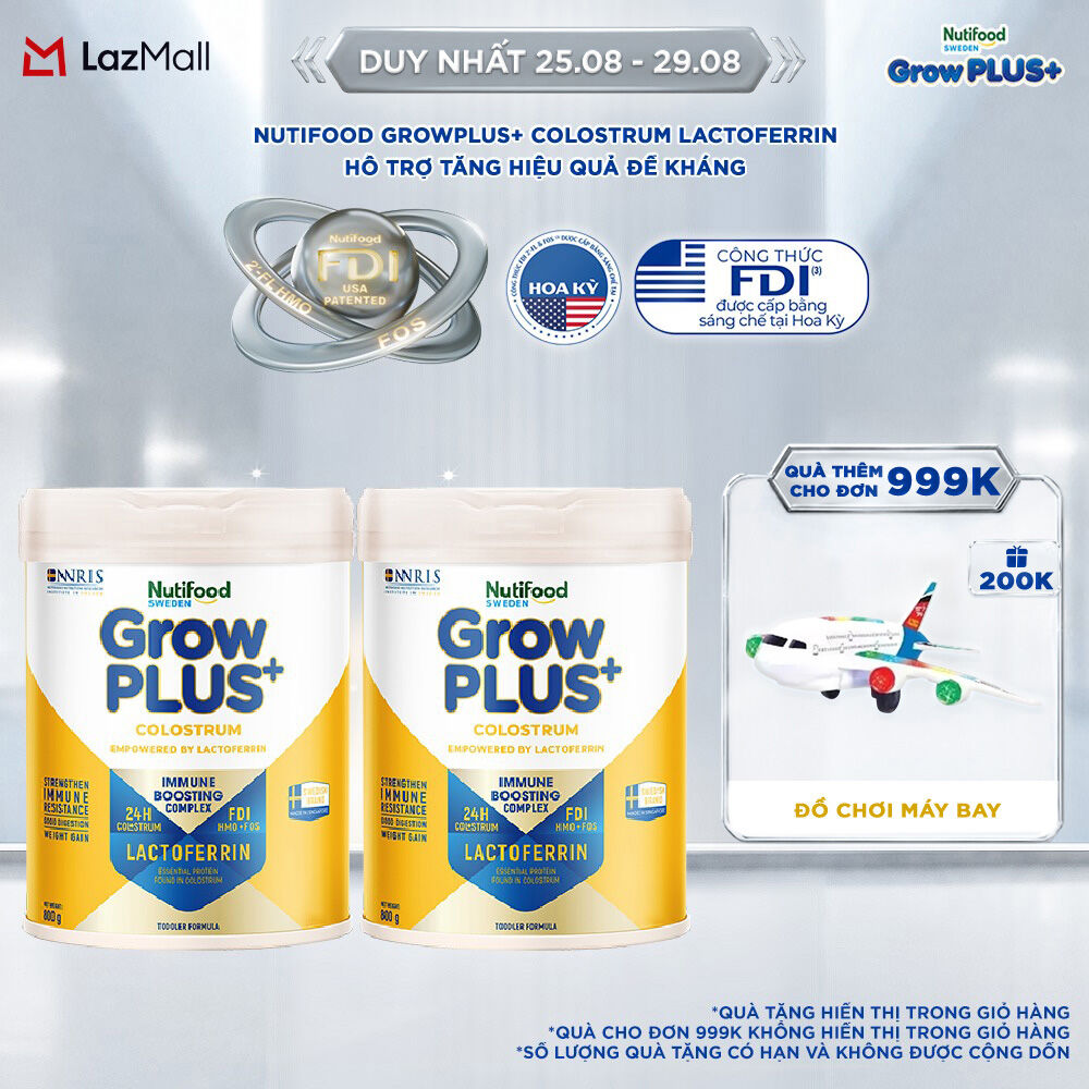 Combo 2 Sữa bột Nutifood Sweden GrowPLUS+ Colostrum Lactoferrin 800g