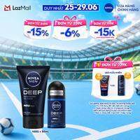 Bộ Đôi Sữa Rửa Mặt và Lăn Ngăn Mùi NIVEA MEN Deep Than Hoạt Tính 50ml - 84415+80031
