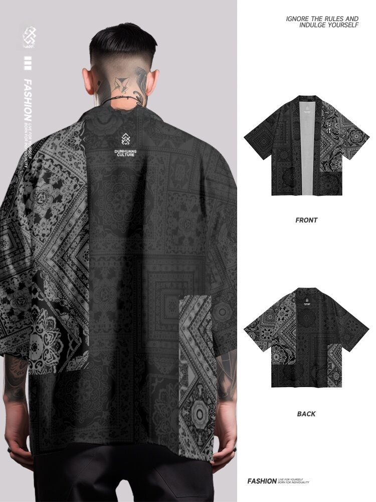 Áo Khoác Kimono Tay Lửng Màu Đen Rộng Rãi Phong Cách Harajuku Dành Cho Nam Và Nữ Mùa Xuân Hè Mới Về Áo Sơ Mi Thường Ngày