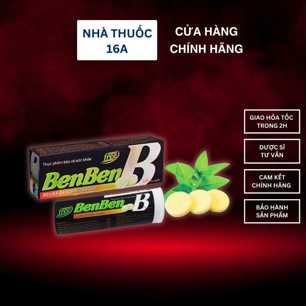 Benben kẹo ngậm - miễn phí vận chuyển - kẹo ben ben hỗ trợ giảm đau họng, ho, khan tiếng - tuýp 14 viên