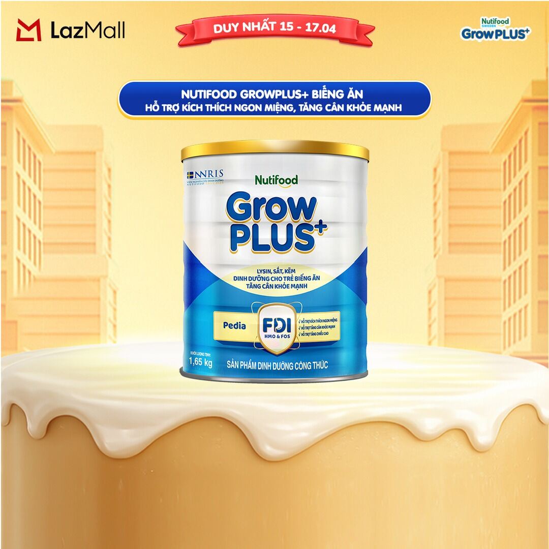 Sữa Bột Nutifood GrowPLUS+ Biếng Ăn (Xanh) - Hỗ Trợ Kích Thích Ngon Miệng, Tăng Cân Khỏe Mạnh (Lon 1,65 Kg)
