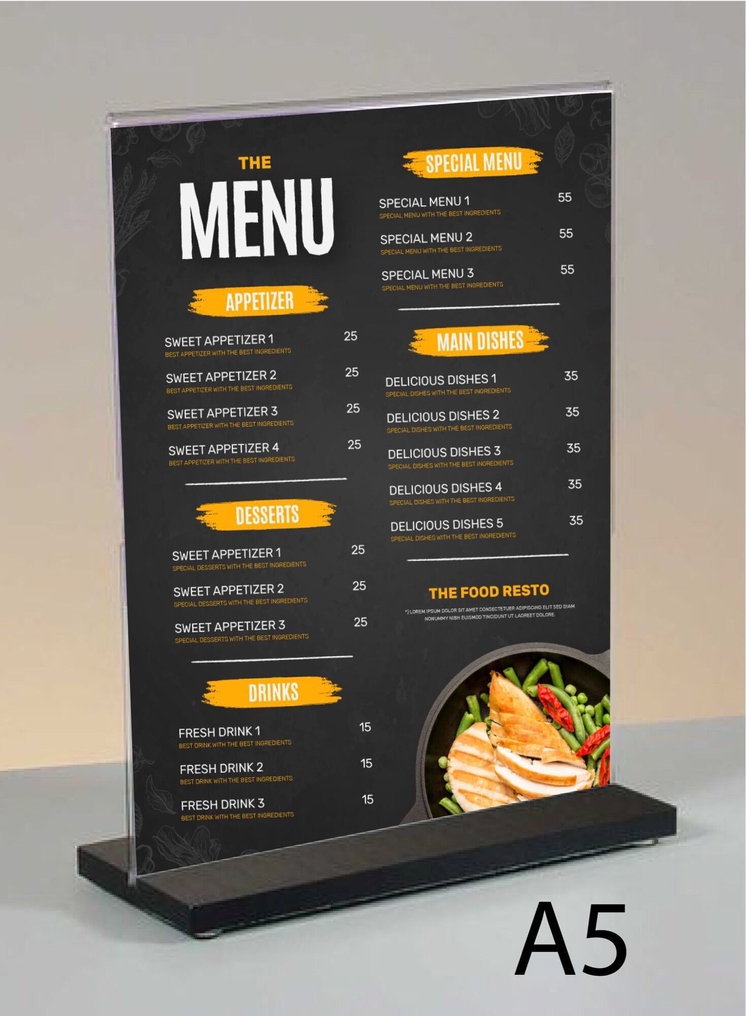 Menu mica để bàn A5