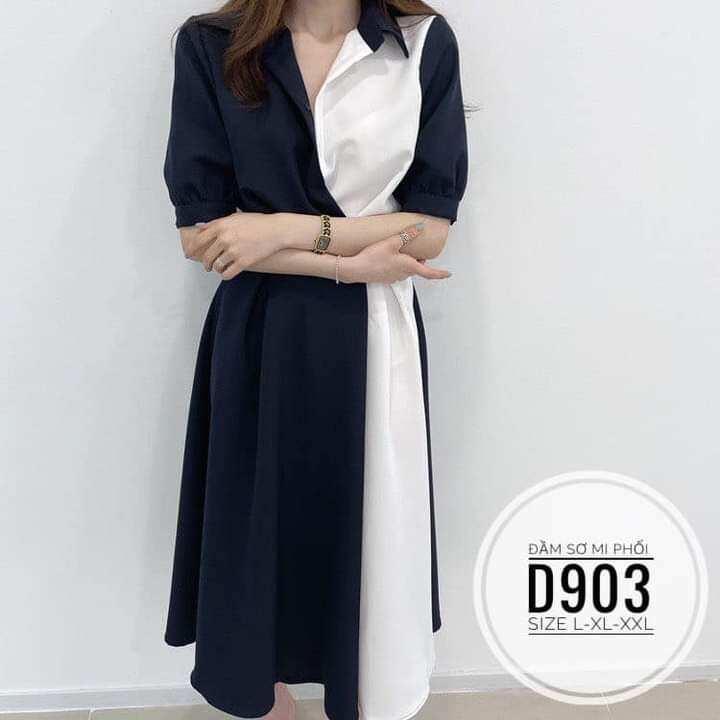 Bigsize Đầm Sơmi Phối Màu