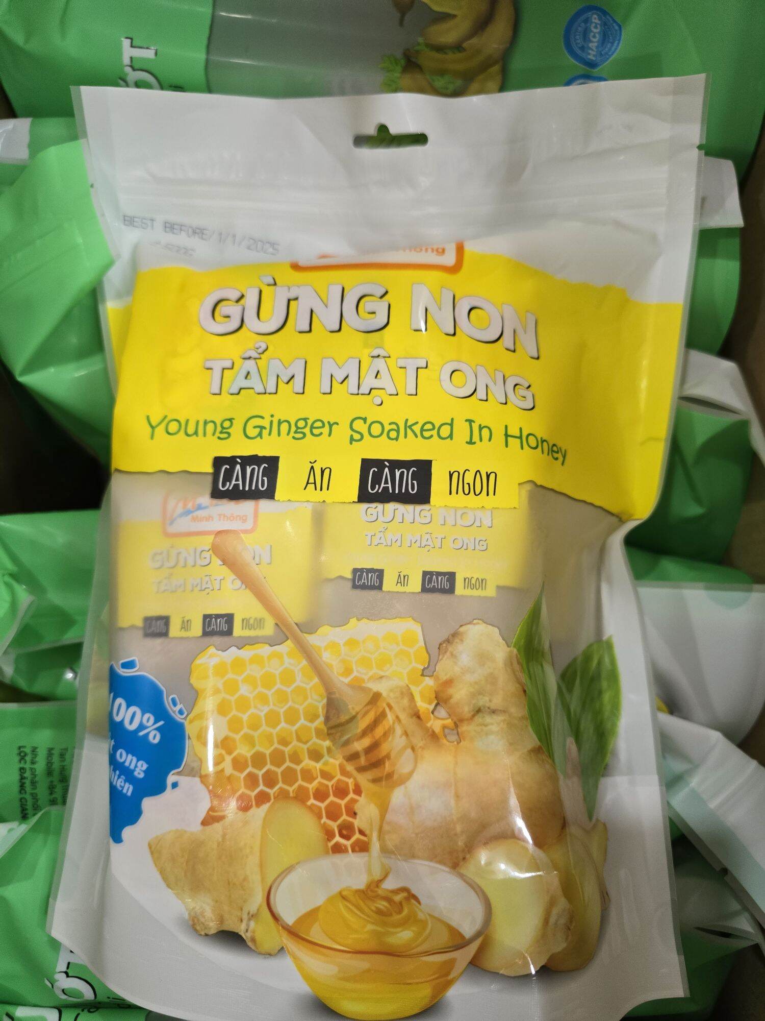 GỪNG SẤY DẺO TẨM MẬT ONG 500gr - HIỆU MINH THÔNG -date 2025