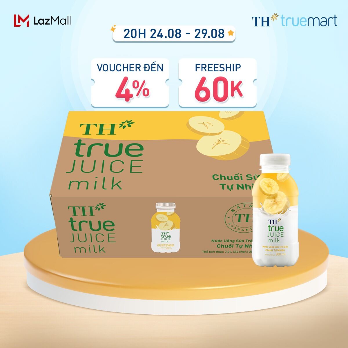 Thùng 24 chai nước uống sữa trái cây TH true JUICE milk vị chuối tự nhiên 300 ml