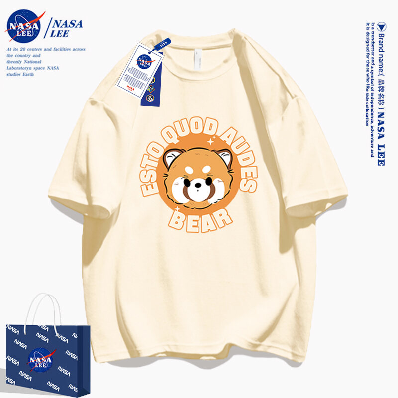 Áo Thun Cổ Tròn Tay Ngắn in Hình Gấu Trúc Màu Trơn Dễ Thương Thương Hiệu Thời Trang Nasalee Dành Cho