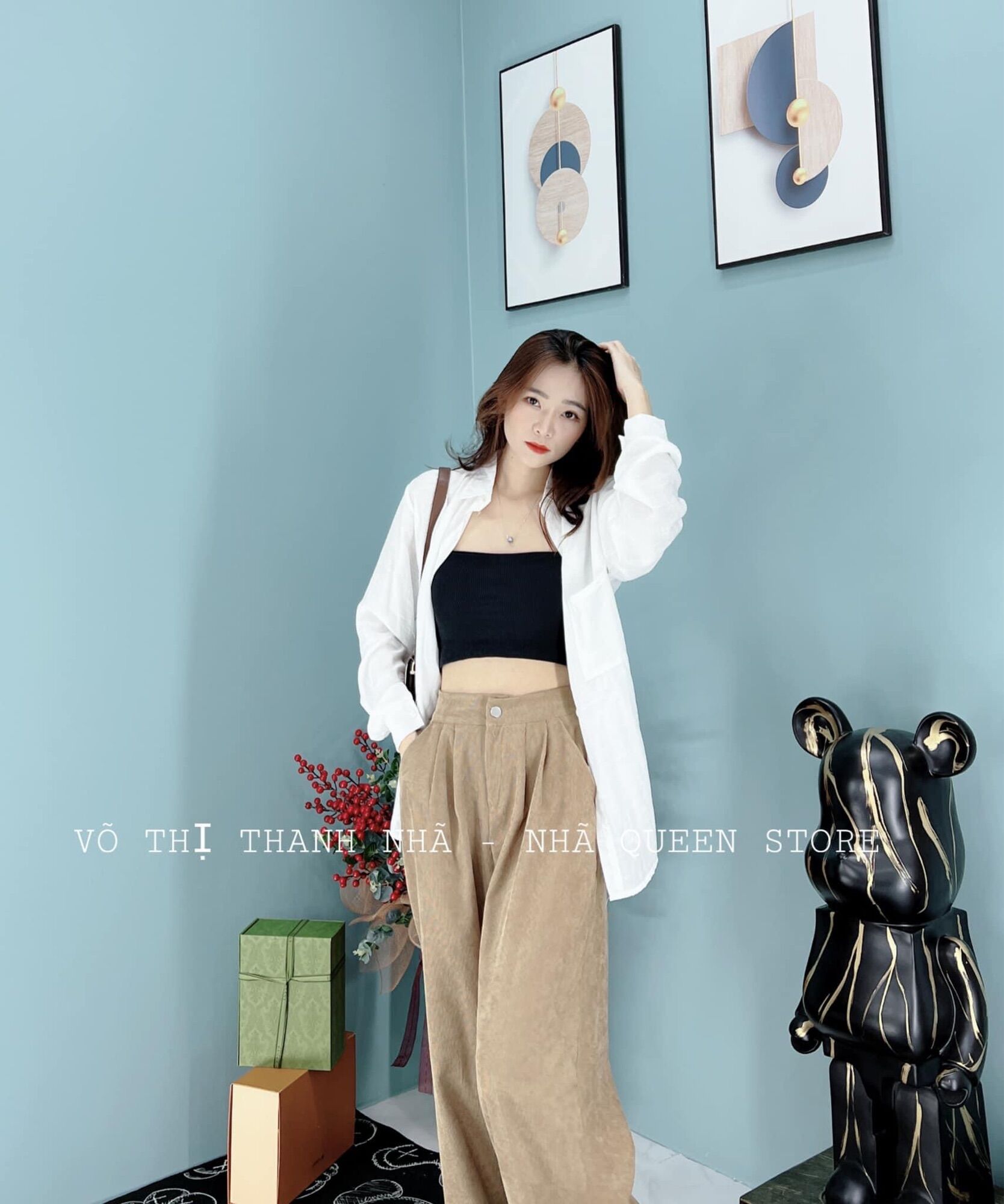Set Sơ Mi Tay Dài Kate 1 Túi + 2 Dây Trơn