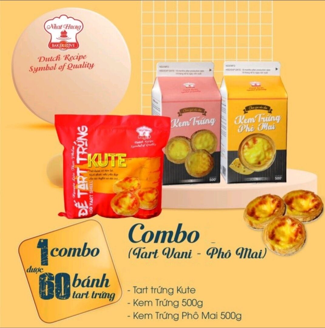 Set 60 đế tart mini + kem trứng vani+ kem trứng phomai