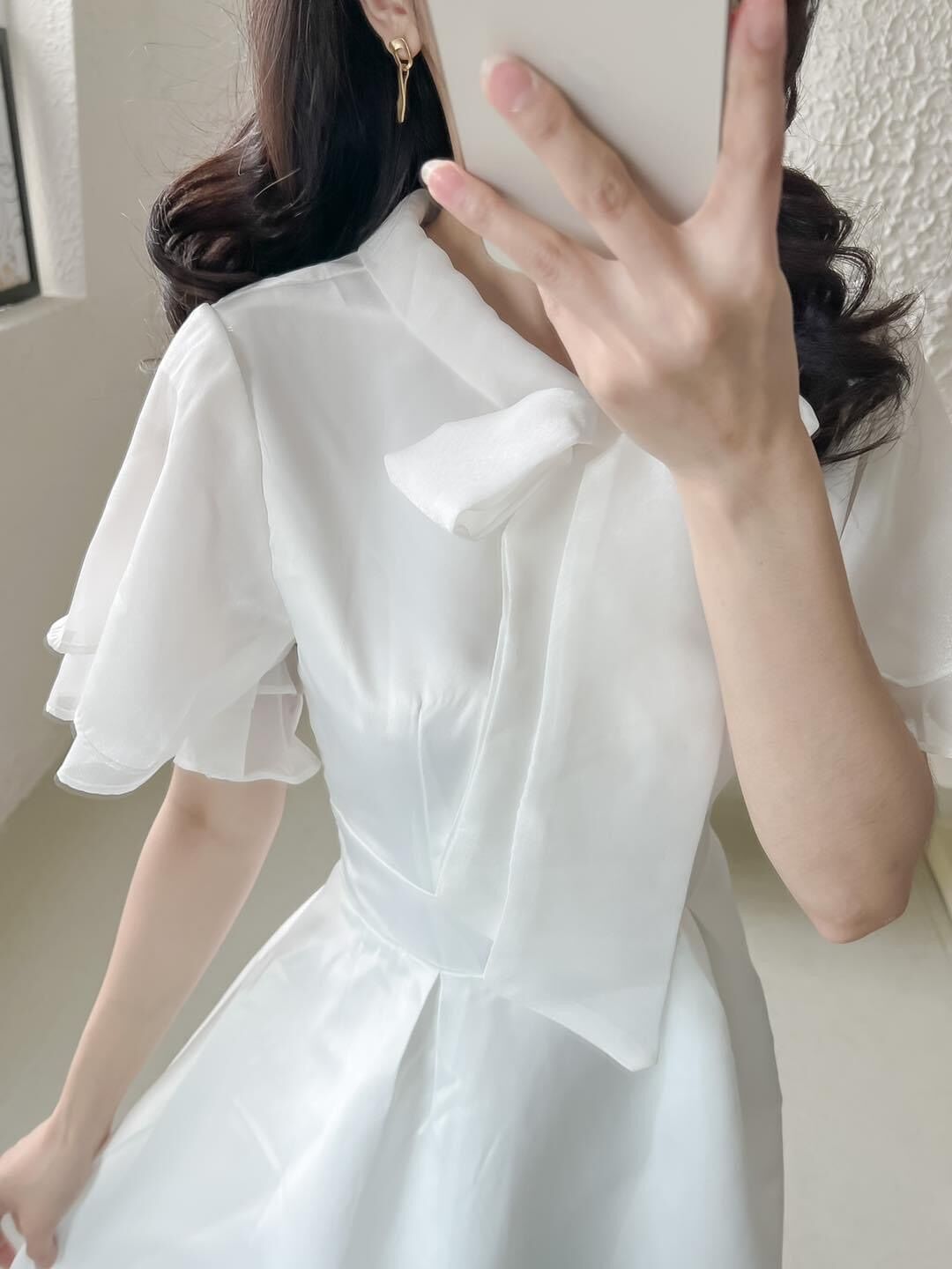 Đầm trắng tay tiên thắt nơ H18