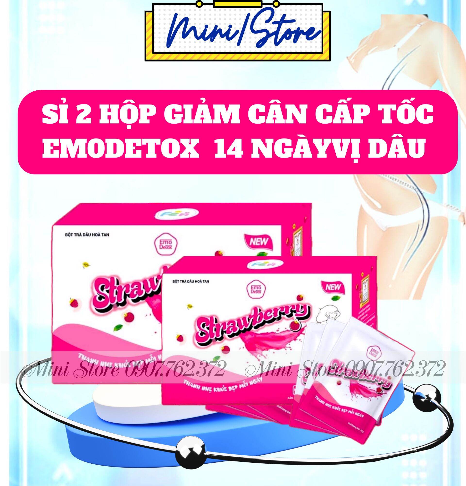 Sỉ HAI HỘP TRÀ EMOSLIM VỊ DÂU / giảm 2-4 kg sau 7 ngày không gây mệt