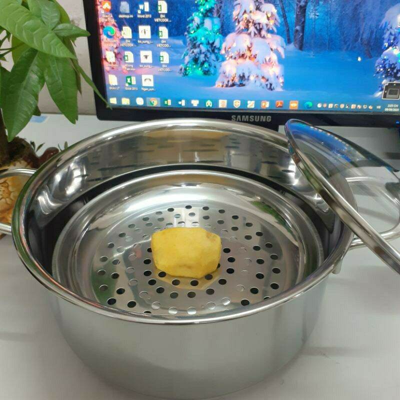 Vỉ hấp inox sizê 24,vỉ hấp có chân ,kết hợp đĩa đựng hoa quả size 24