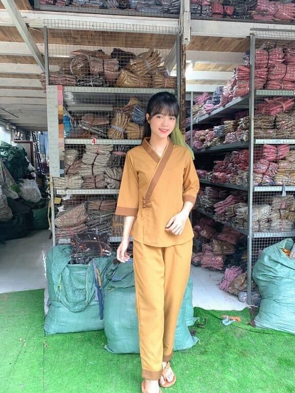 Đồ Lam Đi Chùa Mẫu 3 Nút Vải Kate Mịn