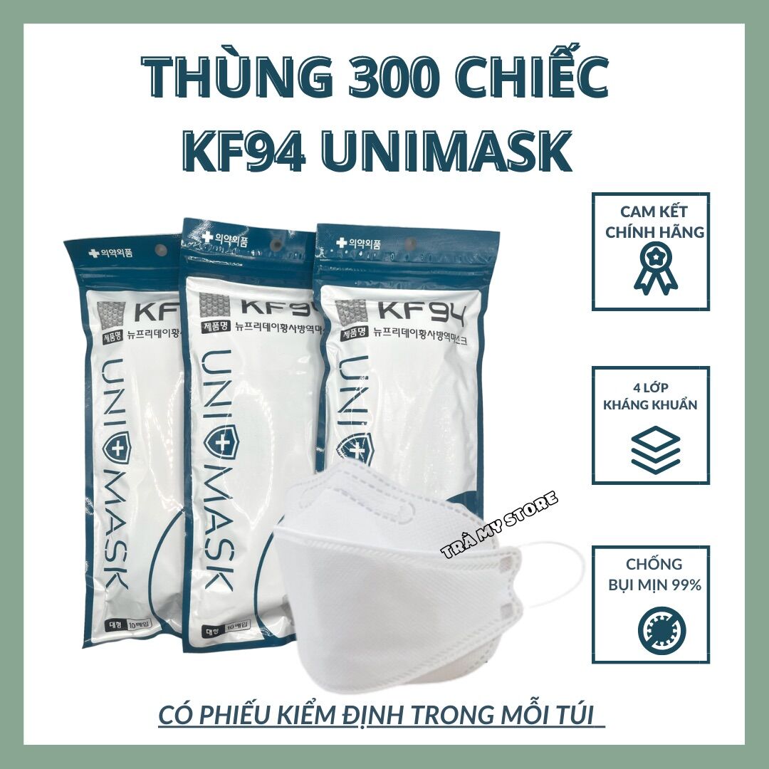 Sỉ 1 thùng 300 chiếc khẩu trang 4 lớp kf94 unimask chống bụi mịn và kháng khuẩn hàng cao cấp.