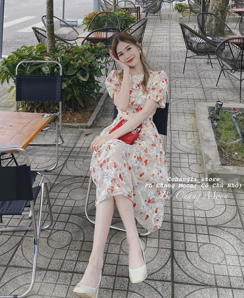 VÁY HOA XẾP LY NGỰC TAY BỒNG DN01