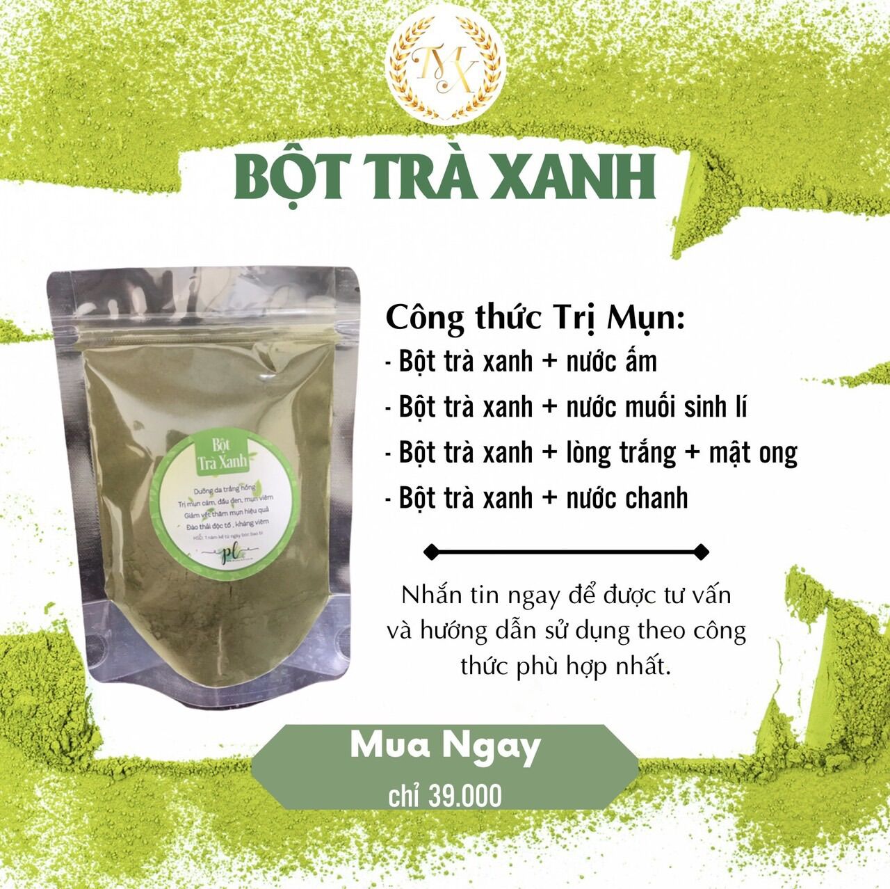 Bột trà xanh, đậu đỏ, cám gạo nguyên chất
