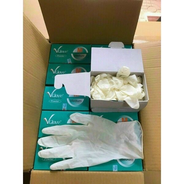 Bao Tay Y Tế Có Bột Vglove Màu Trắng hộp 100 cái