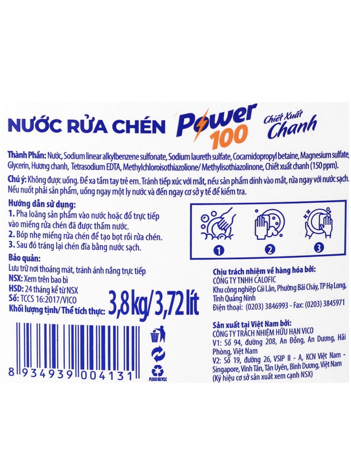 Nước Rửa Chén POWER 100 - Bình 3,5kg