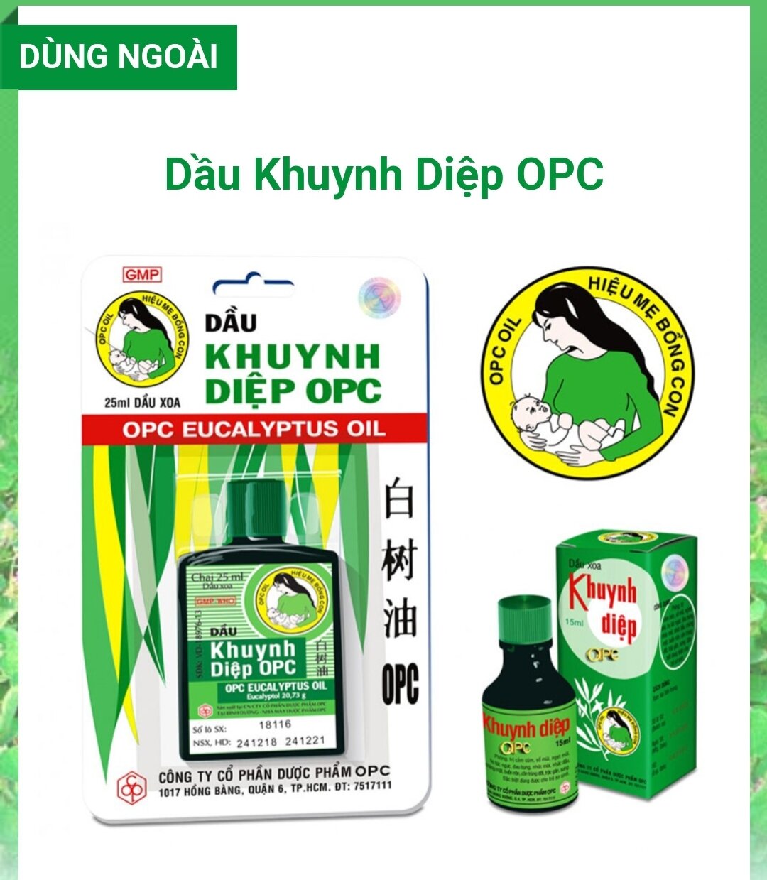 Dầu Khuynh Diệp Opc Phòng Cảm Cúm, Sổ Mũi, Nghẹt Mũi Chai 25Ml