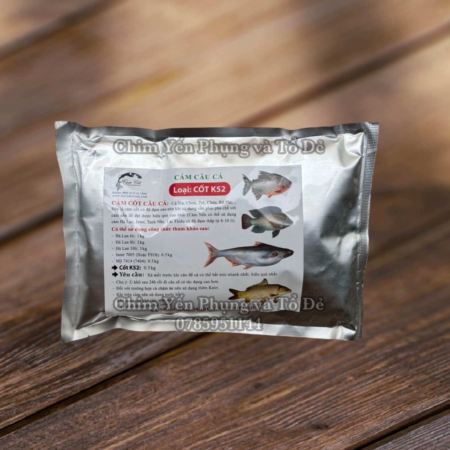 Cám câu cá cốt k52 dùng để câu cá tra, cá chim, cá trê