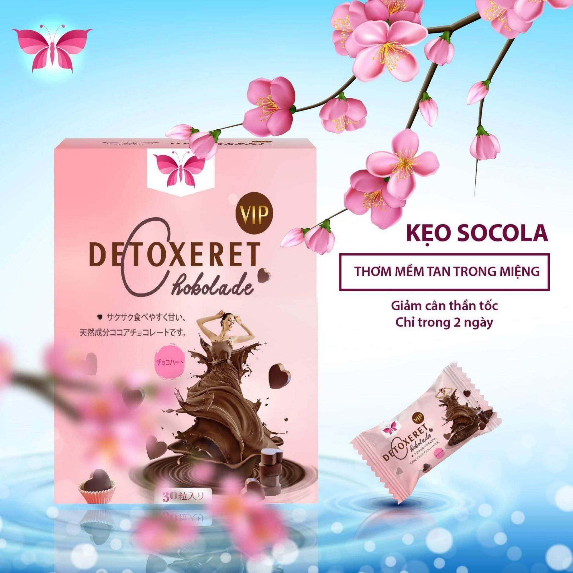 Kẹo sôcôla giảm cân Vip mạnh x3 Detoxeret Chokolade . Hộp 30 gói Giảm 4