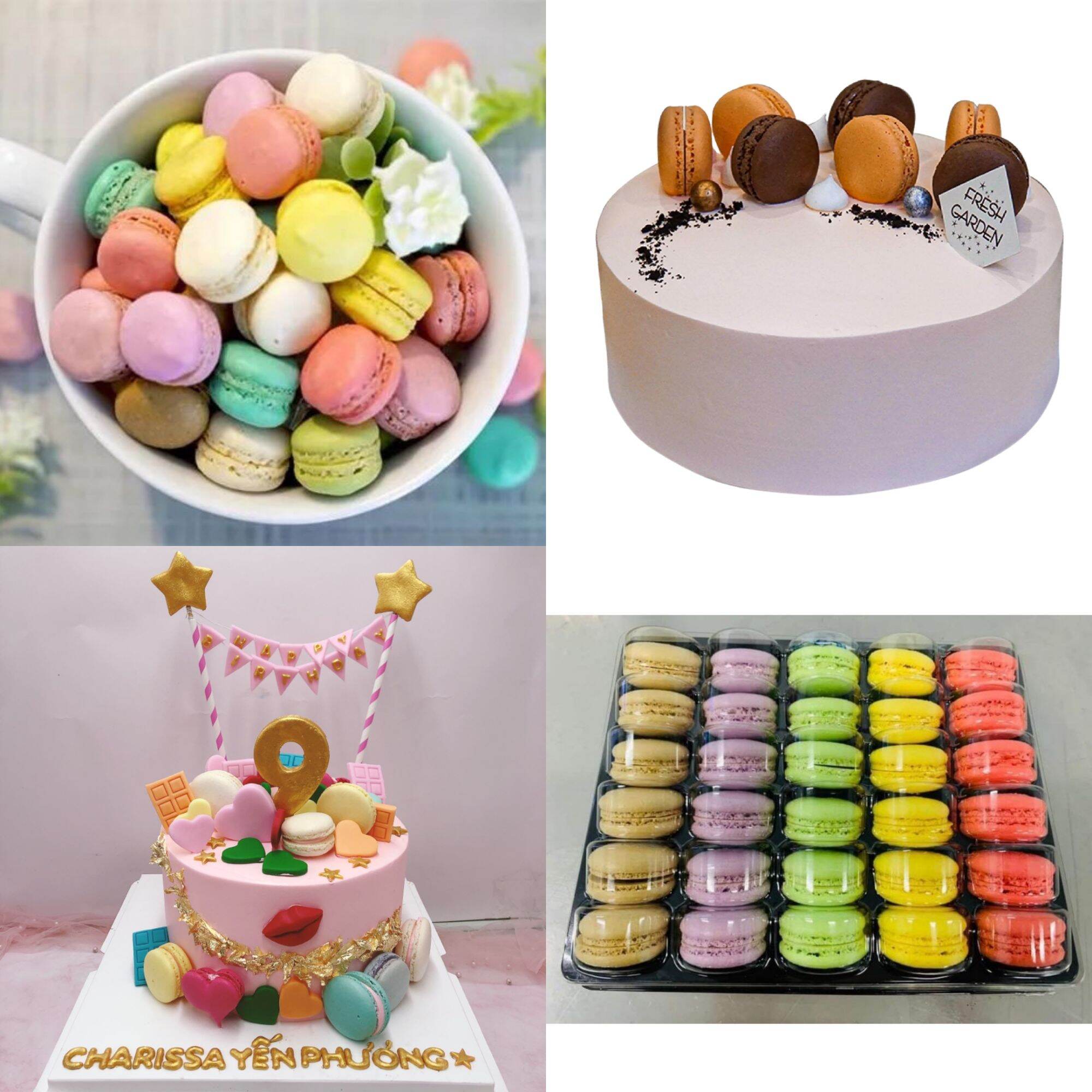 Hộp 30 cặp bánh macaron trang trí bánh kem sinh nhật