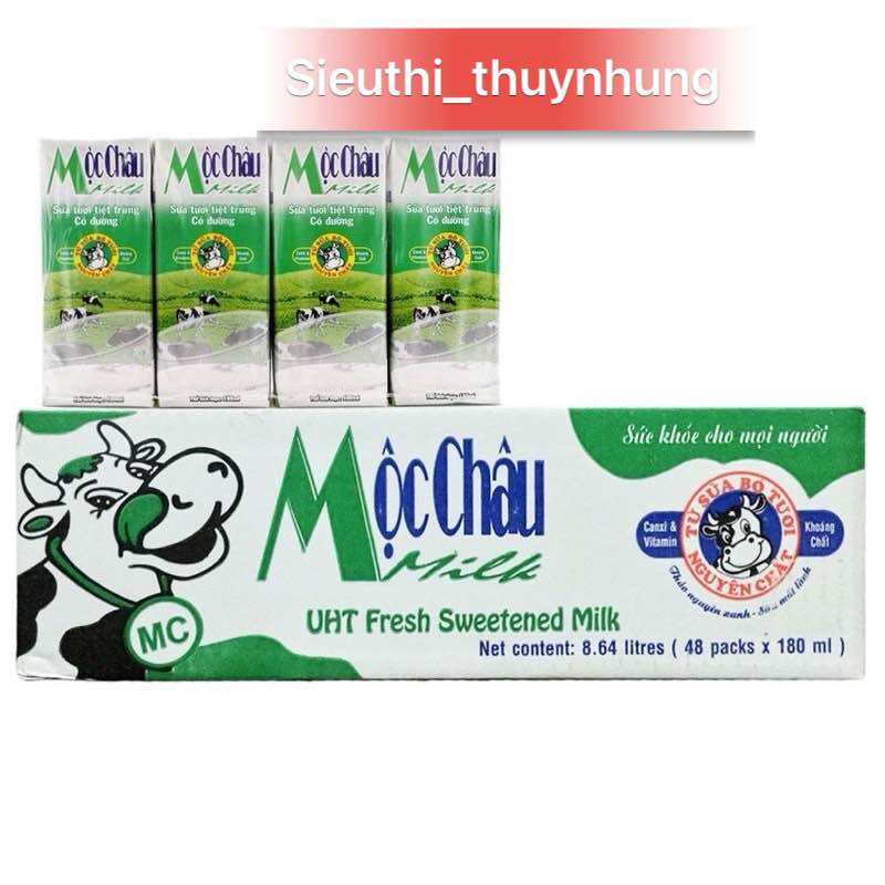 Thùng Sữa Mộc Châu 48 Hộp Có Đường x 180ml