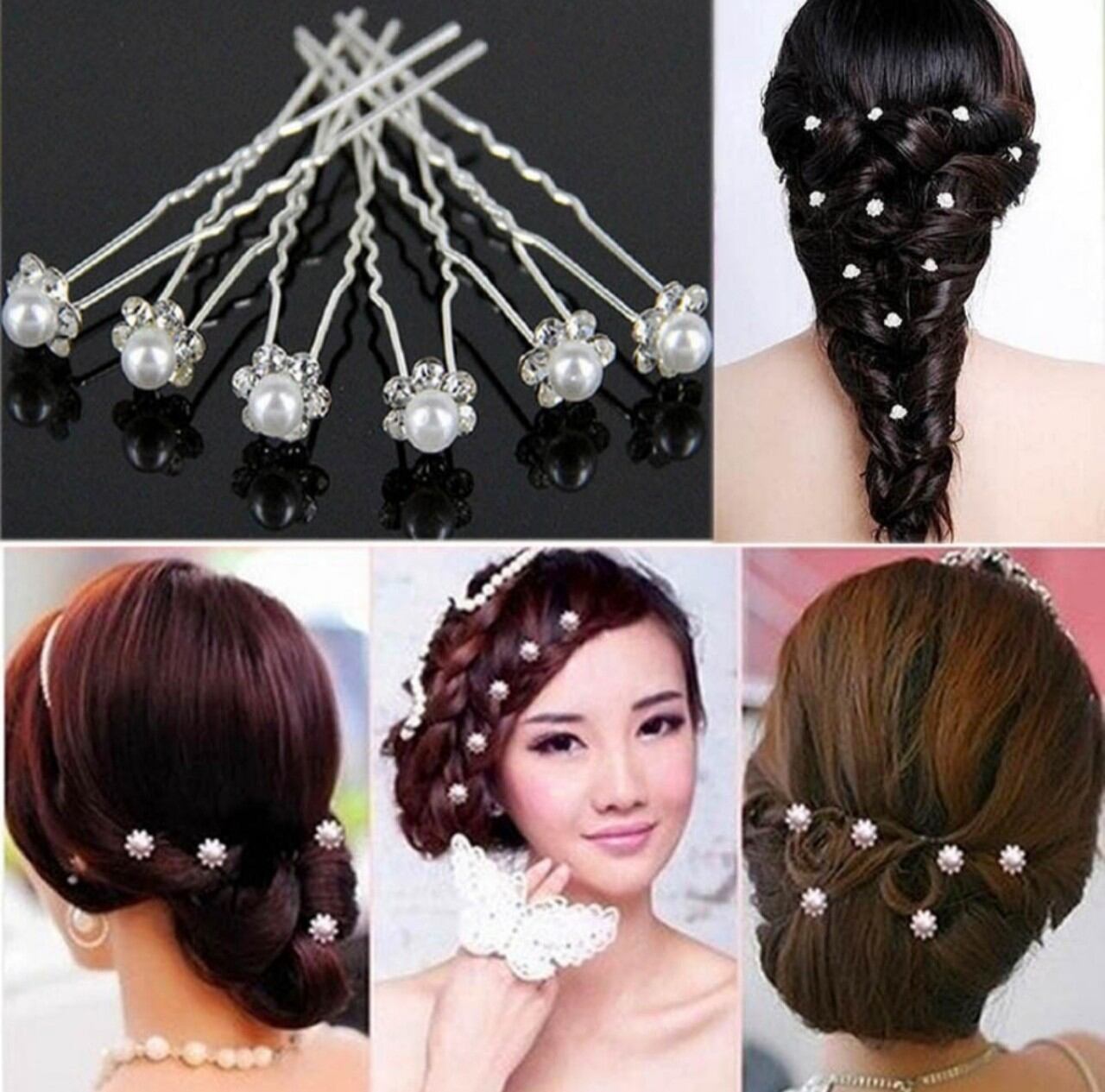 Set 10 trâm cài tóc cô dâu hình hoa đính hạt