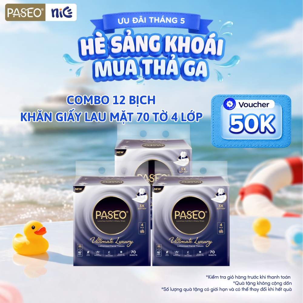 Combo 3 lốc Khăn giấy lau mặt cao cấp Paseo 70 tờ 4 lớp