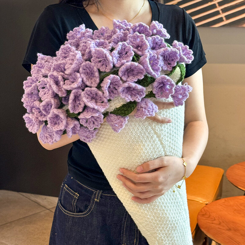 Rose Flower Knitted Blanket Crochet Yarn DIY Material Kit Gift For Girlfriend Normal Thickness Wool 