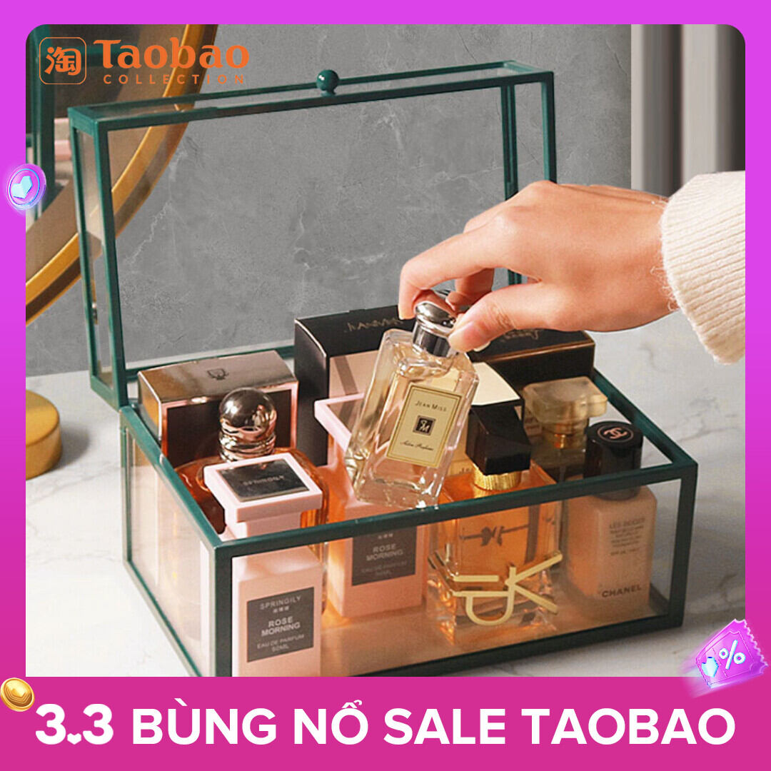 Hộp đựng nước hoa hộp đựng đồ mẫu nhỏ có nắp chống bụi để trên bàn kệ đựng đồ thủy tinh mỹ phẩm son môi ins