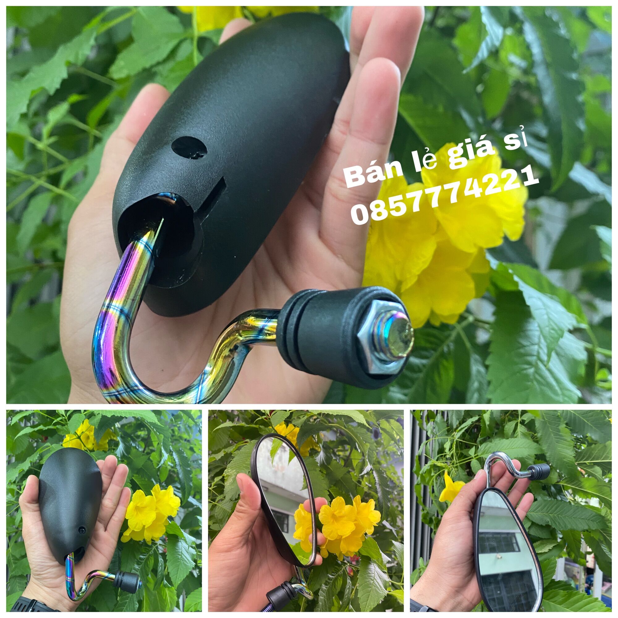 kiếng chiếu hậu xe máy, GƯƠNG CHIẾU HẬU H9 GIỌT NƯỚC CH N TITAN BÊN TRÁI ren THUẬN