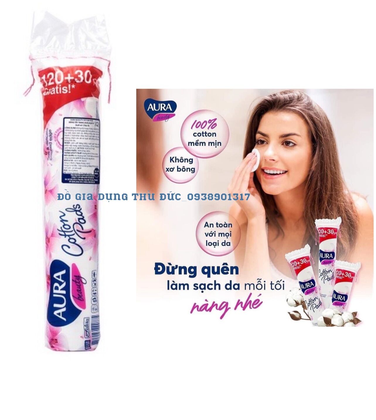 Bịch bông tẩy trang Aura 150 miếng